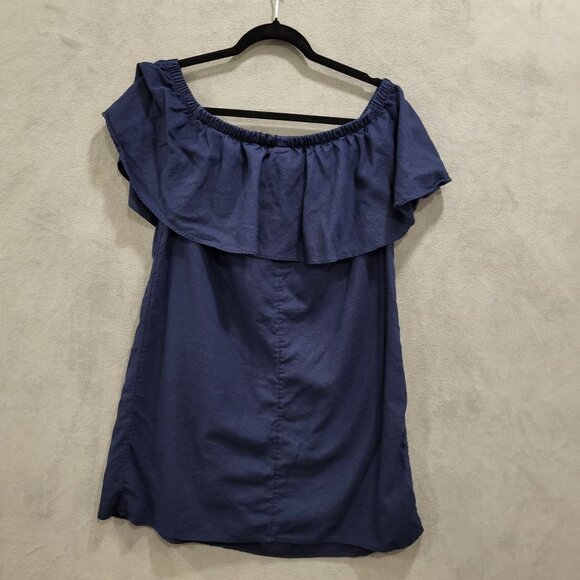 Old‎ Navy Linen-Blend Dress Womens Size Large Ruffle Off-Shoulder Beach Summer - Picture 2 of 5